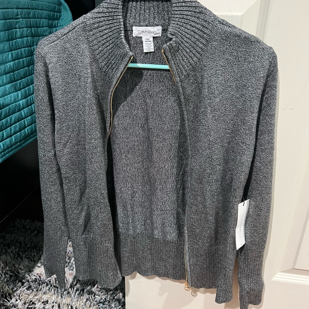 NWT Calvin Klein petite grey zipper sweater M